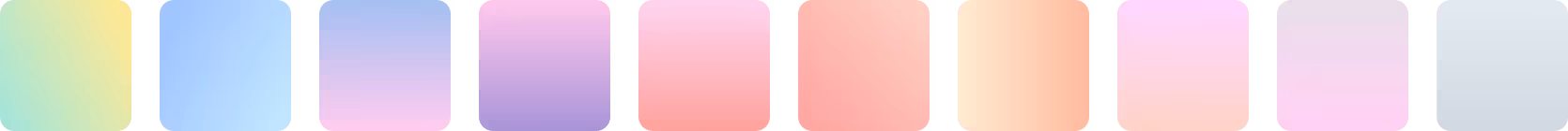 A horizontal row of ten rounded rectangles displaying light and soft gradients