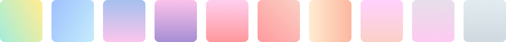 A horizontal row of ten rounded rectangles displaying light and soft gradients